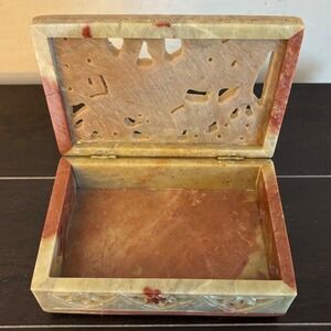 Vintage | Hand Carved | Soapstone | Elephant | Hinged Jewelry Trinket Box
